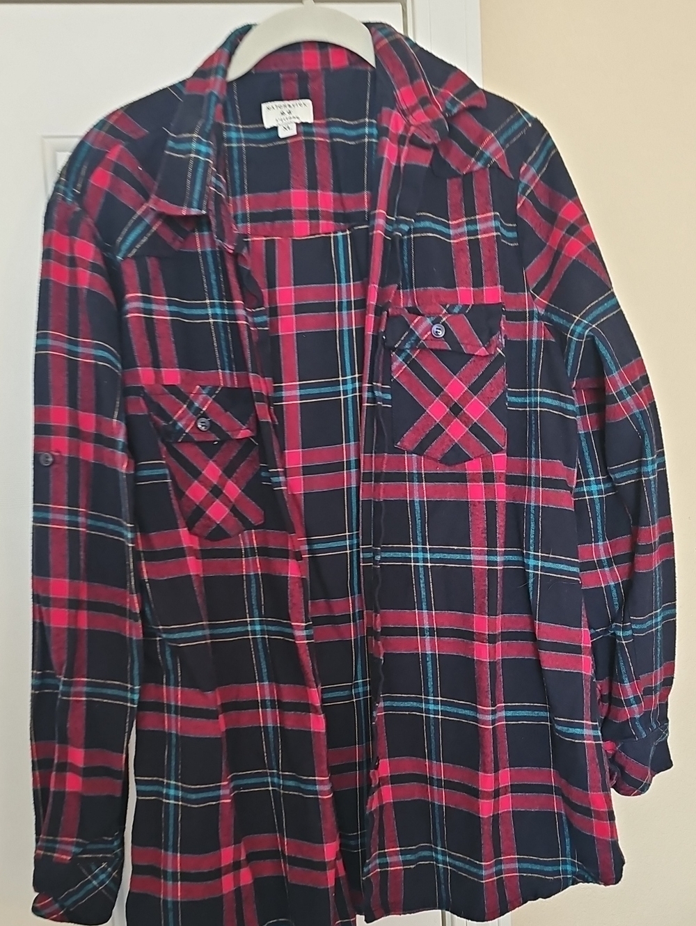 Womens Plaid Button-Up Shirt - Red & Navy